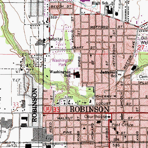 Topographic Map of Washington Elementary School, IL