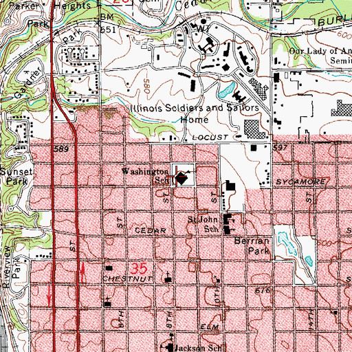 Topographic Map of Washington Elementary School, IL