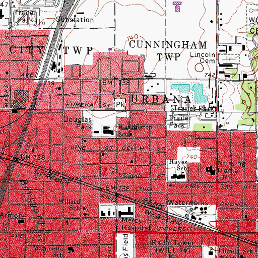 Topographic Map of Washington Elementary School, IL