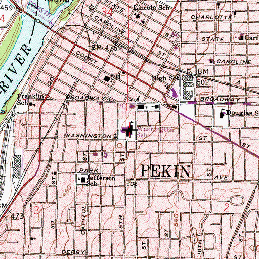 Topographic Map of Washington Intermediate School, IL