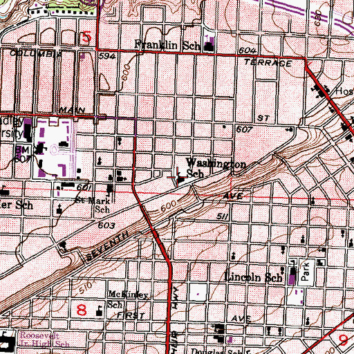 Topographic Map of Washington School, IL