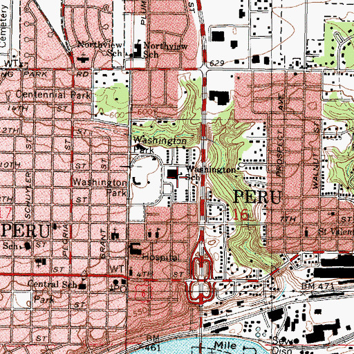 Topographic Map of Peru Washington School, IL