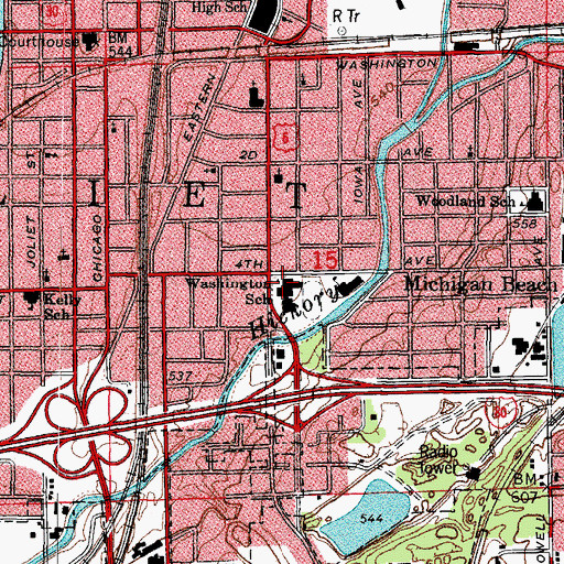 Topographic Map of Washington Junior High School, IL