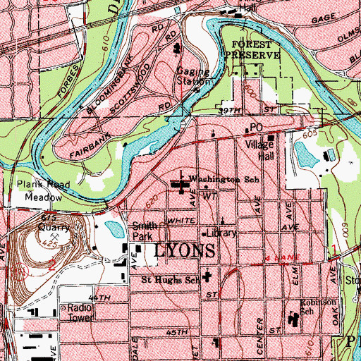 Topographic Map of Washington Elementary School, IL