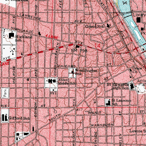 Topographic Map of Washington Elementary School, IL