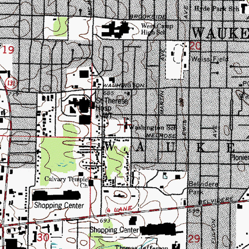 Topographic Map of Washington Elementary School, IL