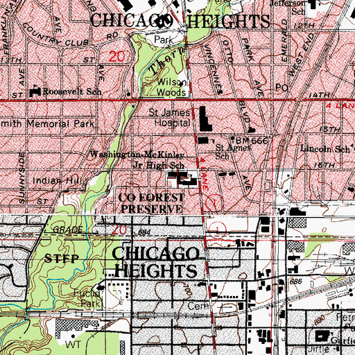 Topographic Map of Washington-Mc-Kinley Junior High School, IL