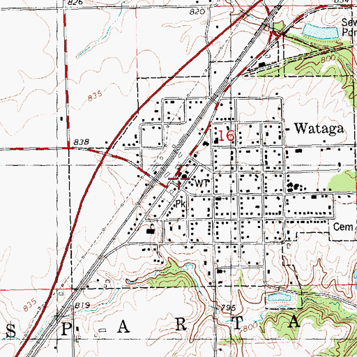 Topographic Map of Wataga, IL
