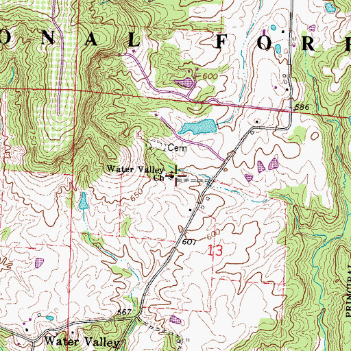 Topographic Map of Water Valley Church, IL