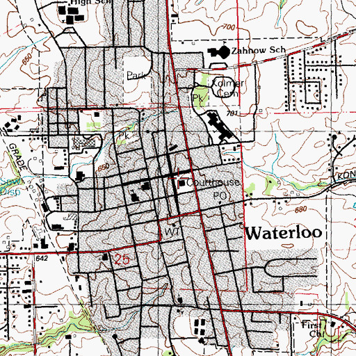 Topographic Map of Waterloo, IL