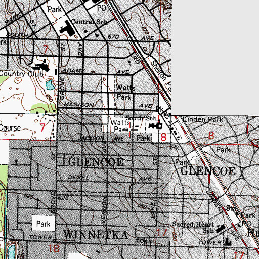 Topographic Map of Watts Park, IL
