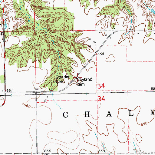 Topographic Map of Wayland Cemetery, IL