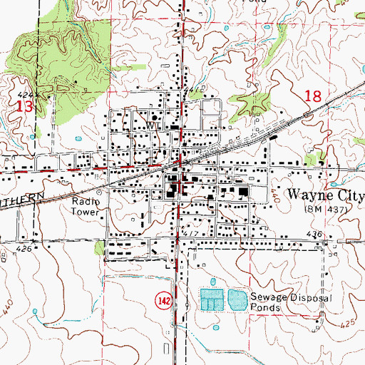 Topographic Map of Wayne City, IL