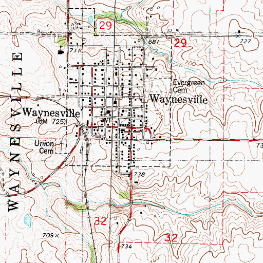 Topographic Map of Waynesville, IL