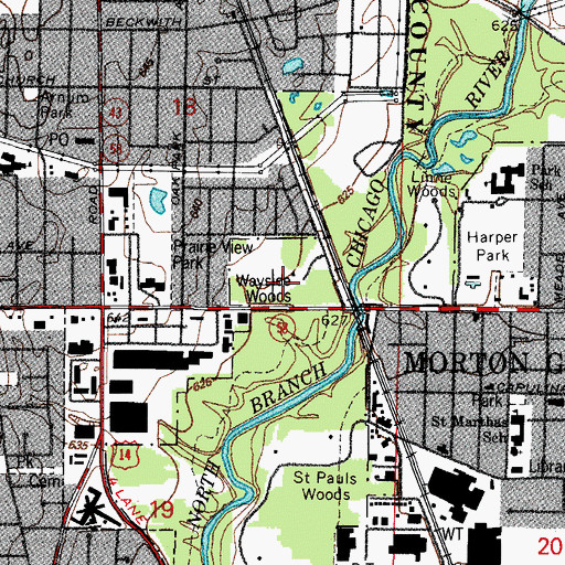 Topographic Map of Wayside Woods, IL