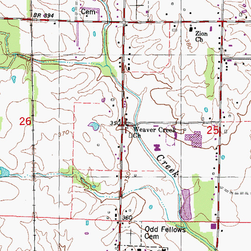 Topographic Map of Weaver Creek Church, IL