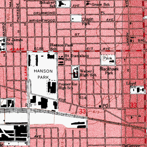 Topographic Map of Weber High School (historical), IL