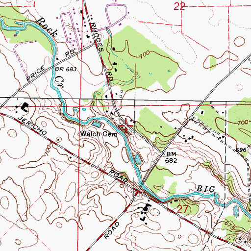 Topographic Map of Welch Cemetery, IL