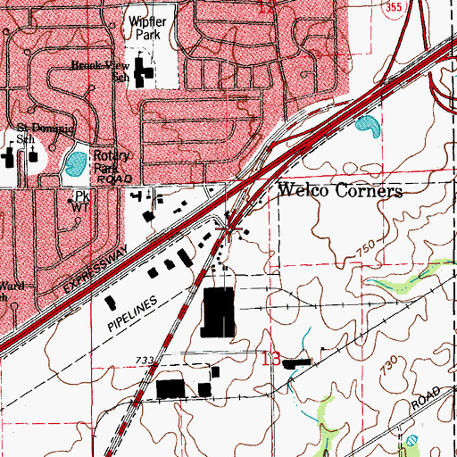 Topographic Map of Welco Corners, IL