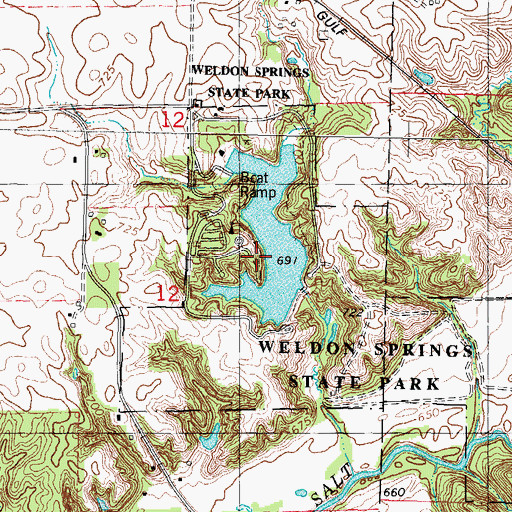 Topographic Map of Weldon Springs State Park, IL