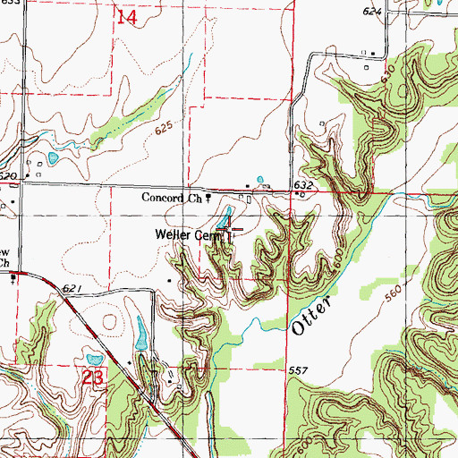 Topographic Map of Weller Cemetery, IL