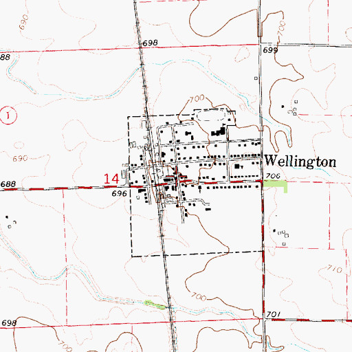 Topographic Map of Wellington, IL