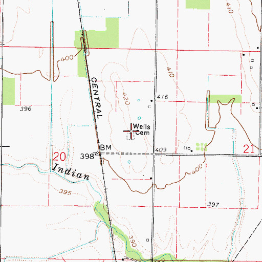Topographic Map of Wells Cemetery, IL