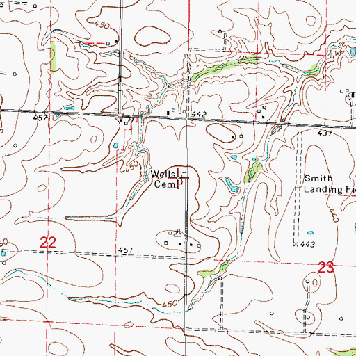 Topographic Map of Wells Cemetery, IL