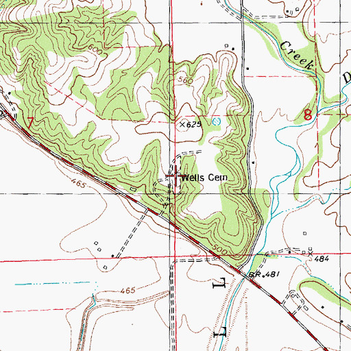 Topographic Map of Wells Cemetery, IL