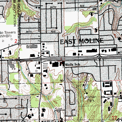 Topographic Map of Wells School, IL