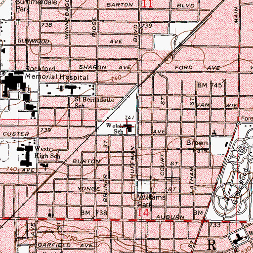 Topographic Map of R K Welsh Elementary School, IL