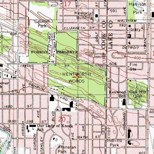 Topographic Map of Wentworth Woods, IL