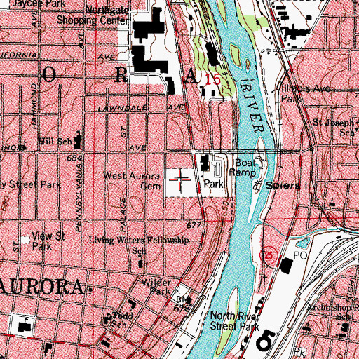 Topographic Map of West Aurora Cemetery, IL