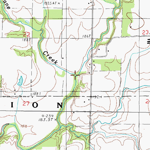 Topographic Map of West Branch Hurricane Creek, IL