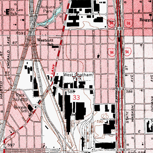 Topographic Map of West Chatham Park, IL