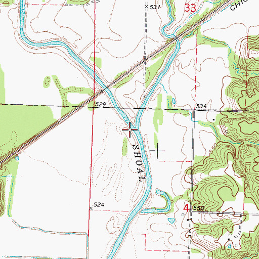 Topographic Map of West Fork Shoal Creek, IL