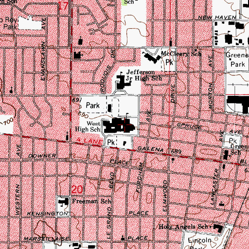 Topographic Map of West Senior High School, IL