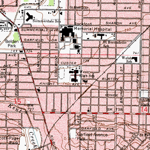 Topographic Map of West Middle School, IL