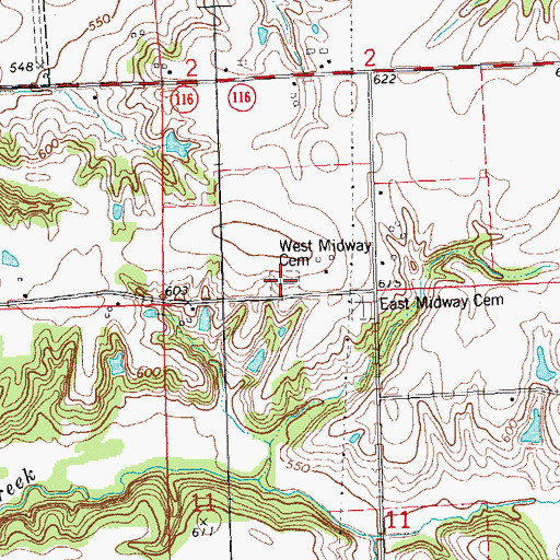 Topographic Map of West Midway Cemetery, IL