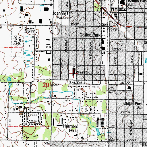 Topographic Map of West Elementary School, IL