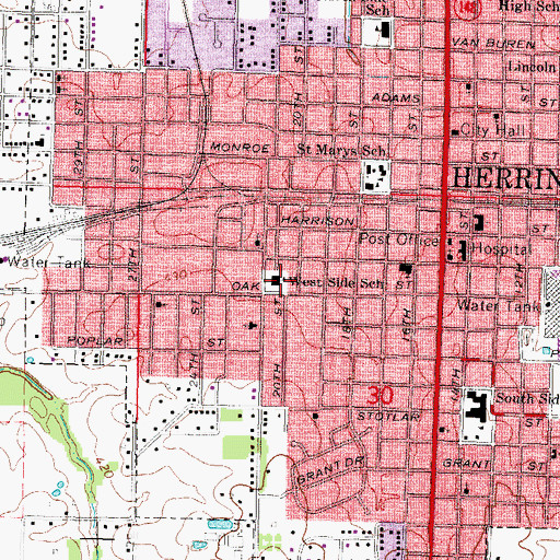 Topographic Map of West Side Elementary School, IL