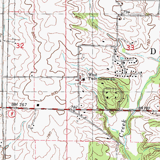Topographic Map of West Twin Grove Church, IL