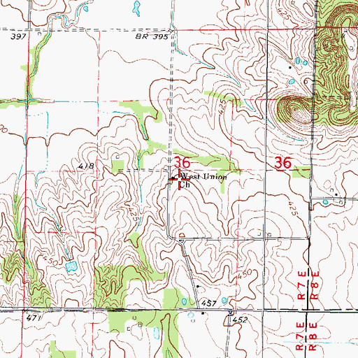 Topographic Map of West Union Church, IL