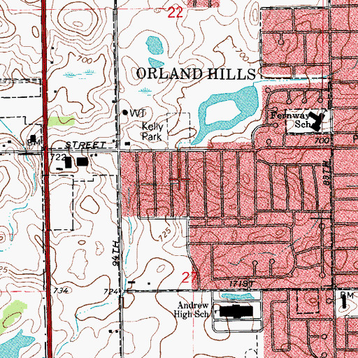 Topographic Map of Orland Hills, IL