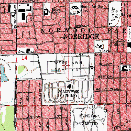 Topographic Map of Westlawn Jewish Cemetery, IL