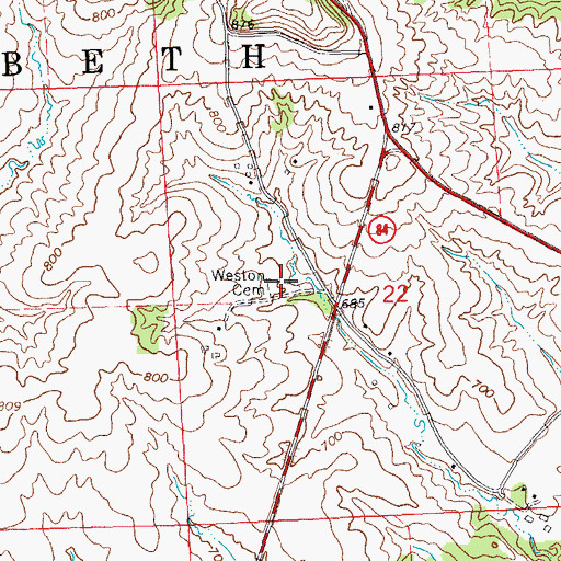 Topographic Map of Weston Cemetery, IL