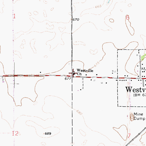 Topographic Map of Westville First Church of Christ, IL