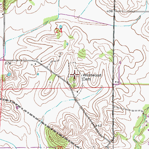 Topographic Map of Westwood Cemetery, IL