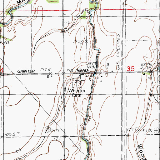 Topographic Map of Wheeler Cemetery, IL