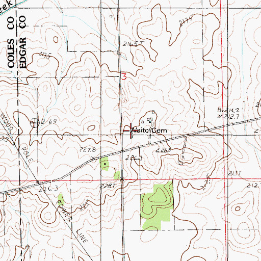 Topographic Map of Waite Cemetery, IL